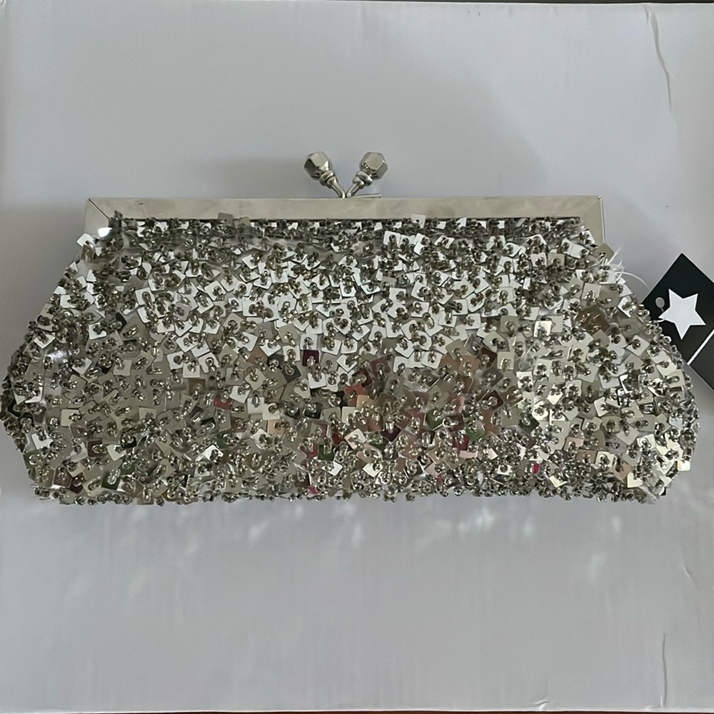 NWT silver sequin clutch